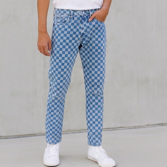 PacSun Other - PacSun Blue Checkerboard Slim Taper Denim Jeans Men's 30x32 Comfort‎ Stretch
